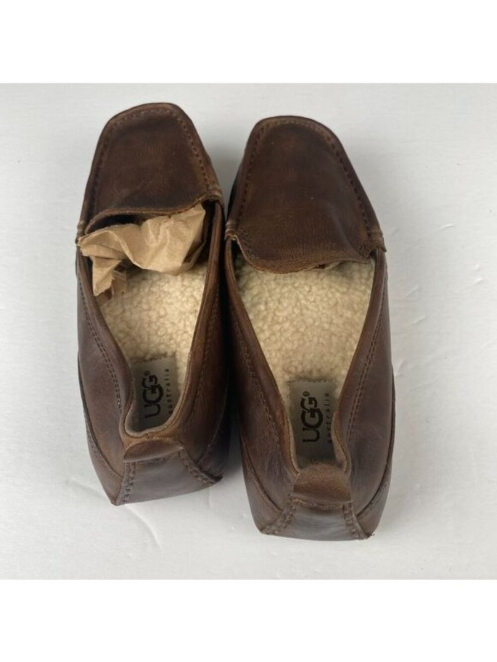 UGG Women Ascot Leather Slippers Sheepskin Shearling Lined Brown S/N 5221 US 4